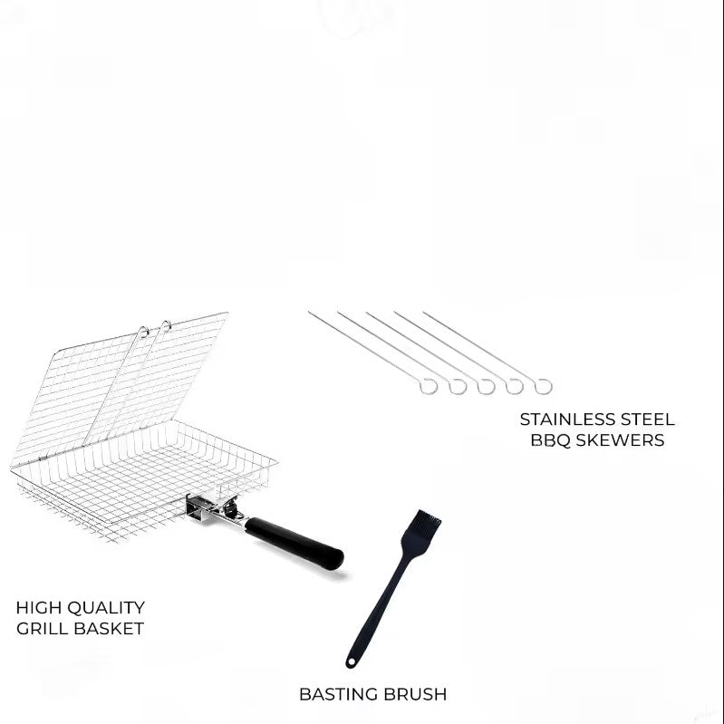 Portable Handle Barbecue Row Stainless Steel Barbecue Net Plate Grilled Fish Vegetables and Shrimp BBQ Net Outdoor Cooking Tools
