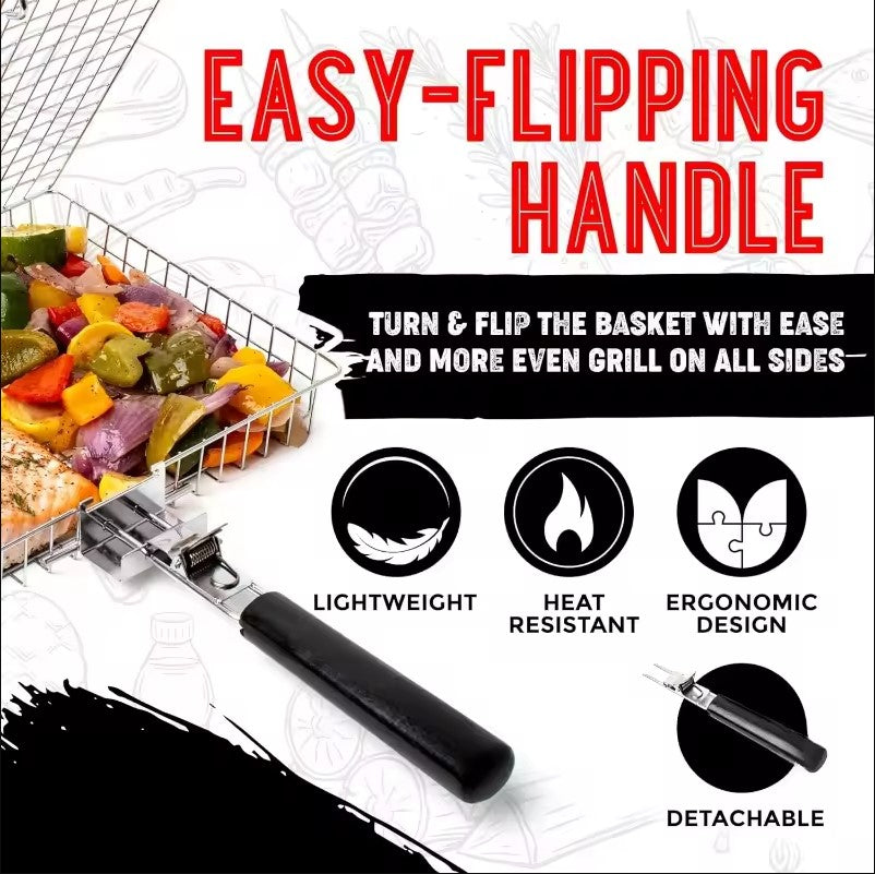Portable Handle Barbecue Row Stainless Steel Barbecue Net Plate Grilled Fish Vegetables and Shrimp BBQ Net Outdoor Cooking Tools