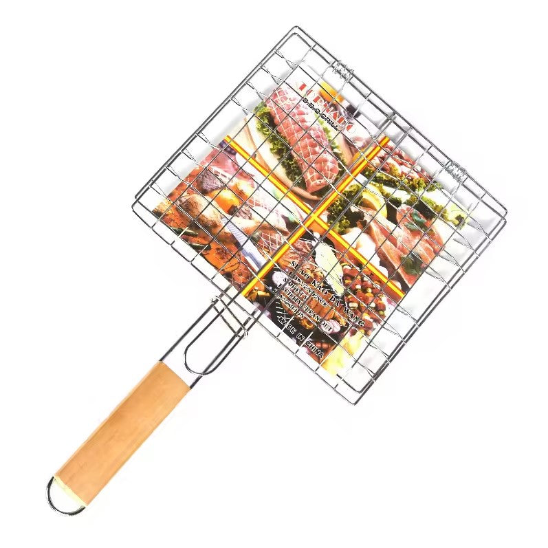 Portable Handle Barbecue Row Stainless Steel Barbecue Net Plate Grilled Fish Vegetables and Shrimp BBQ Net Outdoor Cooking Tools
