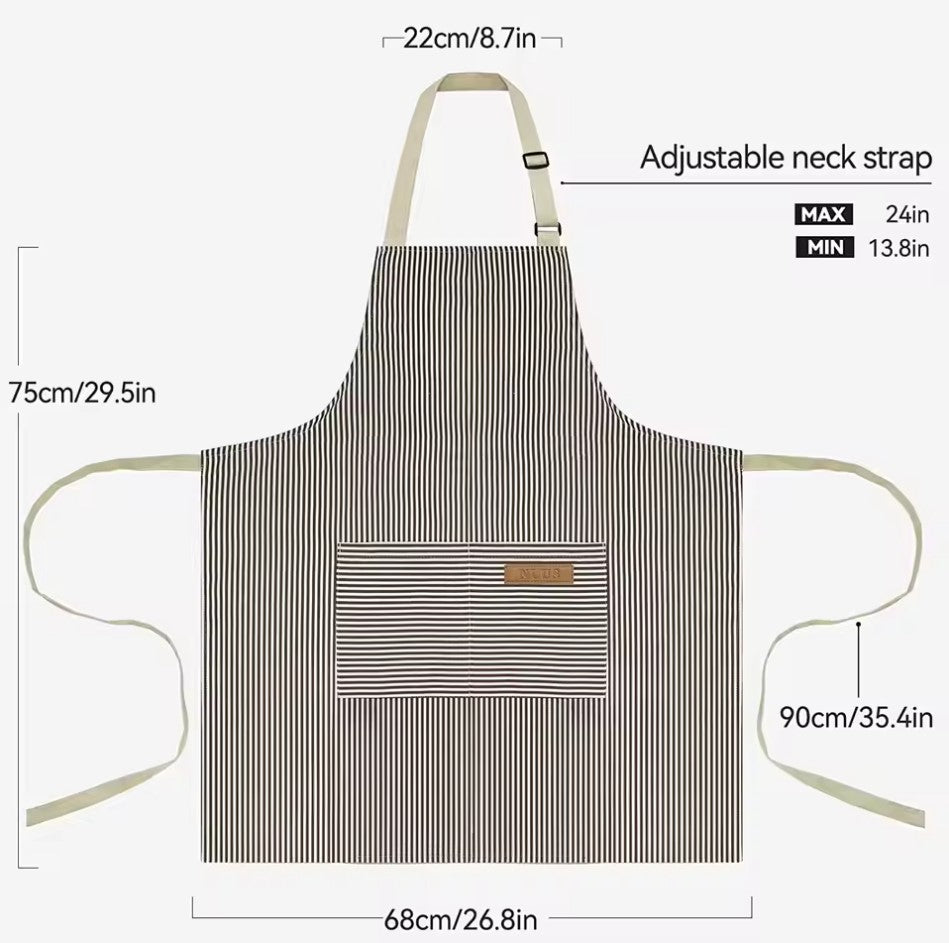 White Black Striped Man Woman Home Restaurant Kitchen Baking Nail Bib Oil Repellent Work Apron 2 Pockets Adjustable Clean Apron