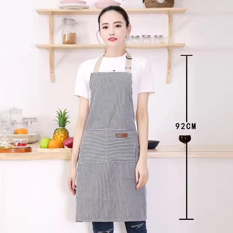 White Black Striped Man Woman Home Restaurant Kitchen Baking Nail Bib Oil Repellent Work Apron 2 Pockets Adjustable Clean Apron