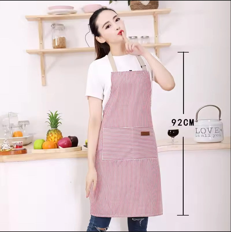 White Black Striped Man Woman Home Restaurant Kitchen Baking Nail Bib Oil Repellent Work Apron 2 Pockets Adjustable Clean Apron