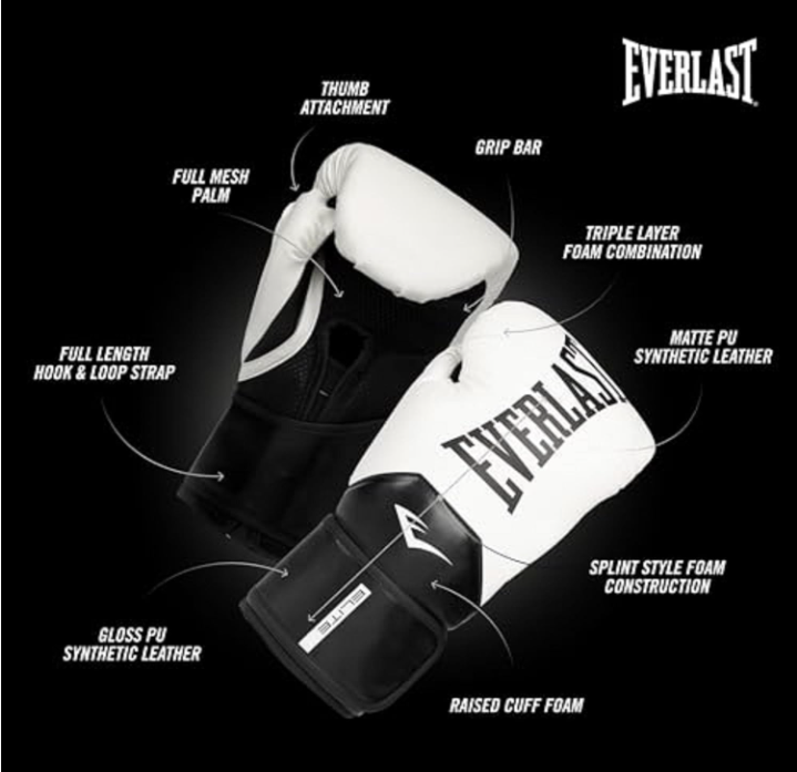 Everlast Elite 2 Boxing Gloves | Pro Training Gloves for Men and Women | Secure Fit Hook and Loop Closure & Ventilation 16-18 Oz