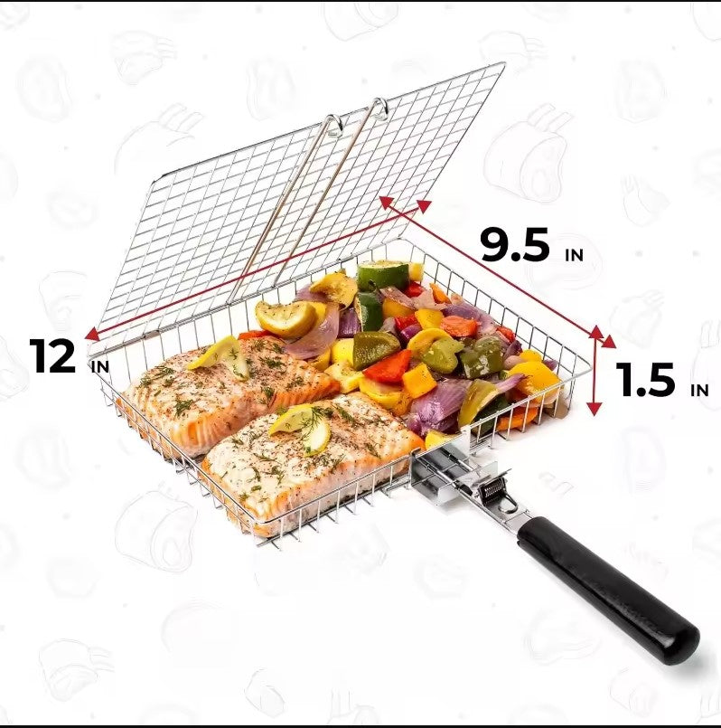Portable Handle Barbecue Row Stainless Steel Barbecue Net Plate Grilled Fish Vegetables and Shrimp BBQ Net Outdoor Cooking Tools